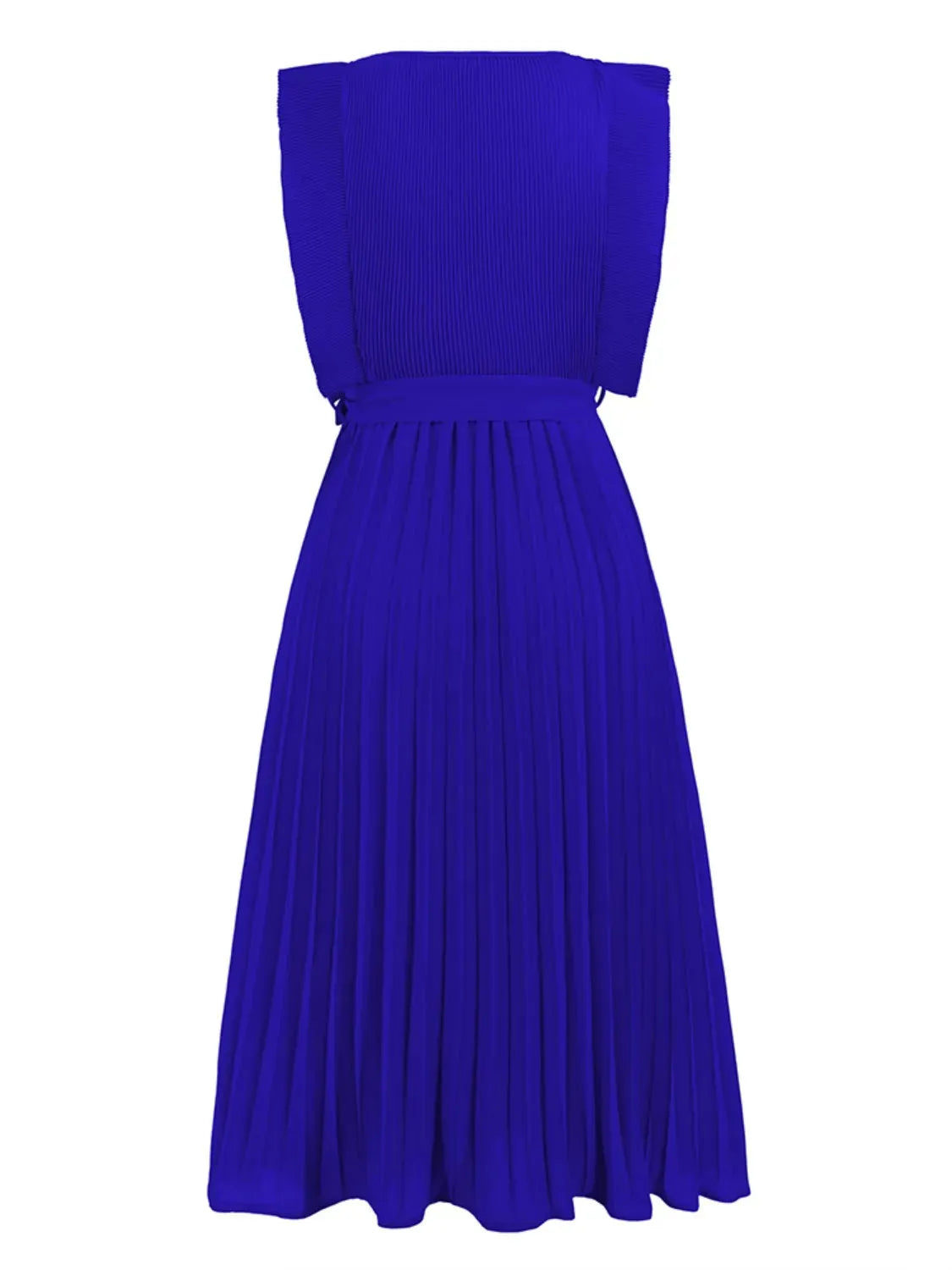 Tied Round Neck Pleated Midi Dress Casual Dresses - Tophatter Daily Deals